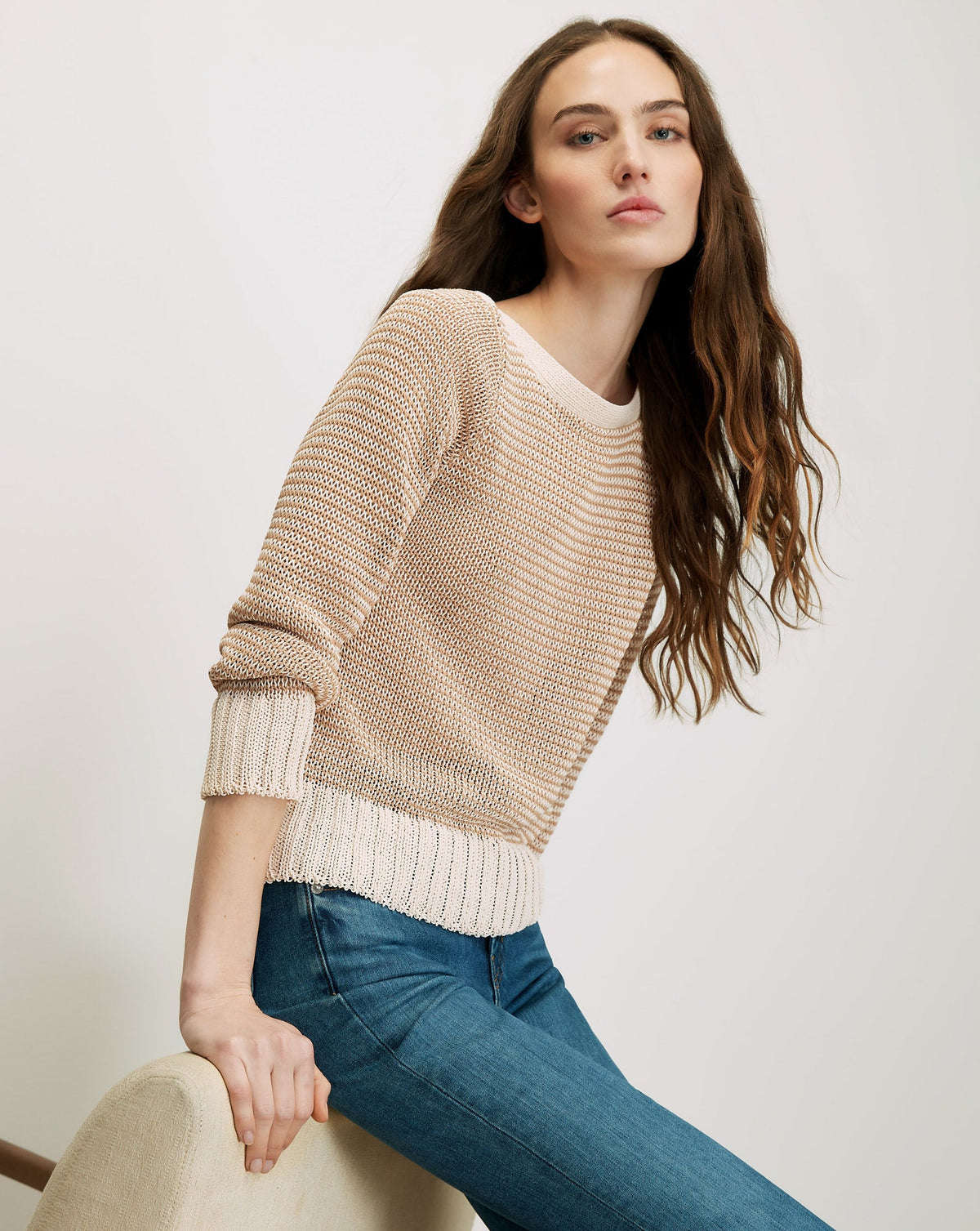 Veronica Beard | Orlian Knit Pullover in Chai/Ecru Chai/Ecru