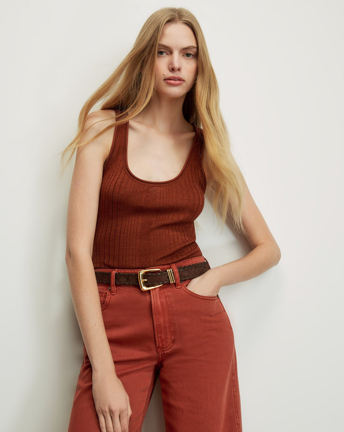 Veronica Beard | Birke Merino Wool Tank Top in Rust Rust