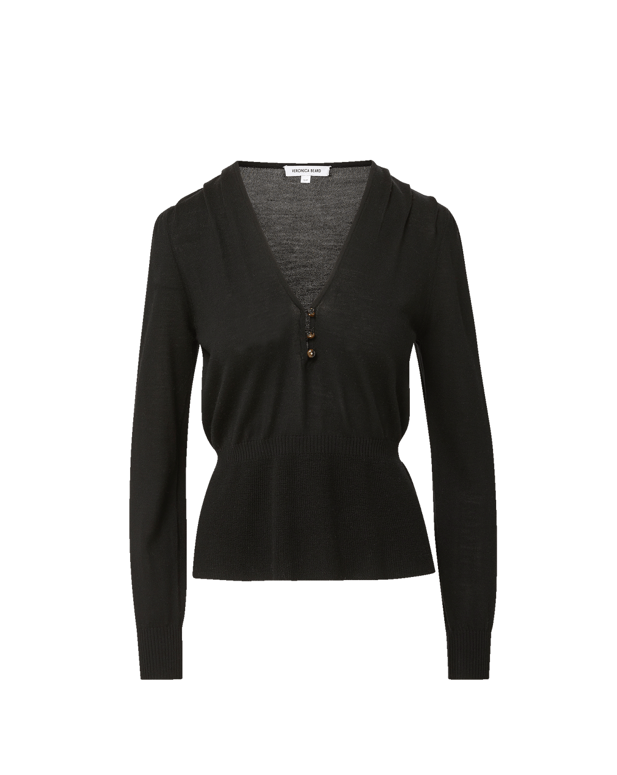 Veronica Beard | Zainen Merino Wool V-Neck Pullover in Black Black