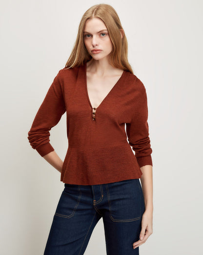 Veronica Beard | Zainen Merino Wool Pullover in Rust Rust