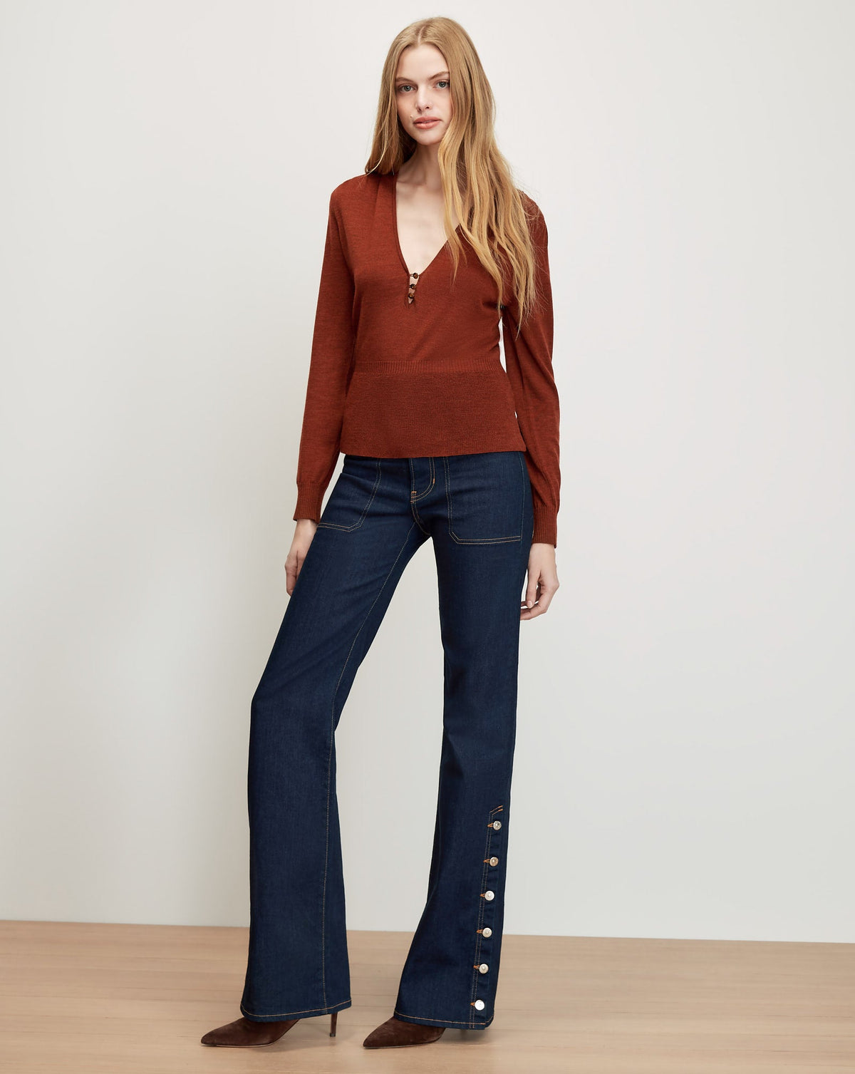 Veronica Beard | Zainen Merino Wool Pullover in Rust Rust