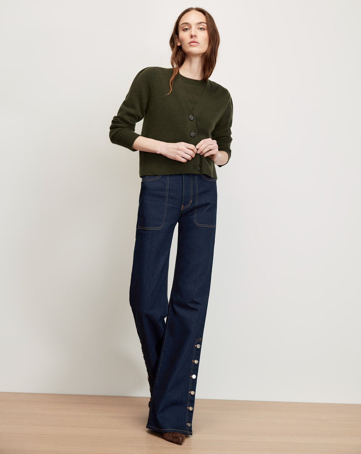 Veronica Beard | Solene Cashmere Cardigan in Loden Loden