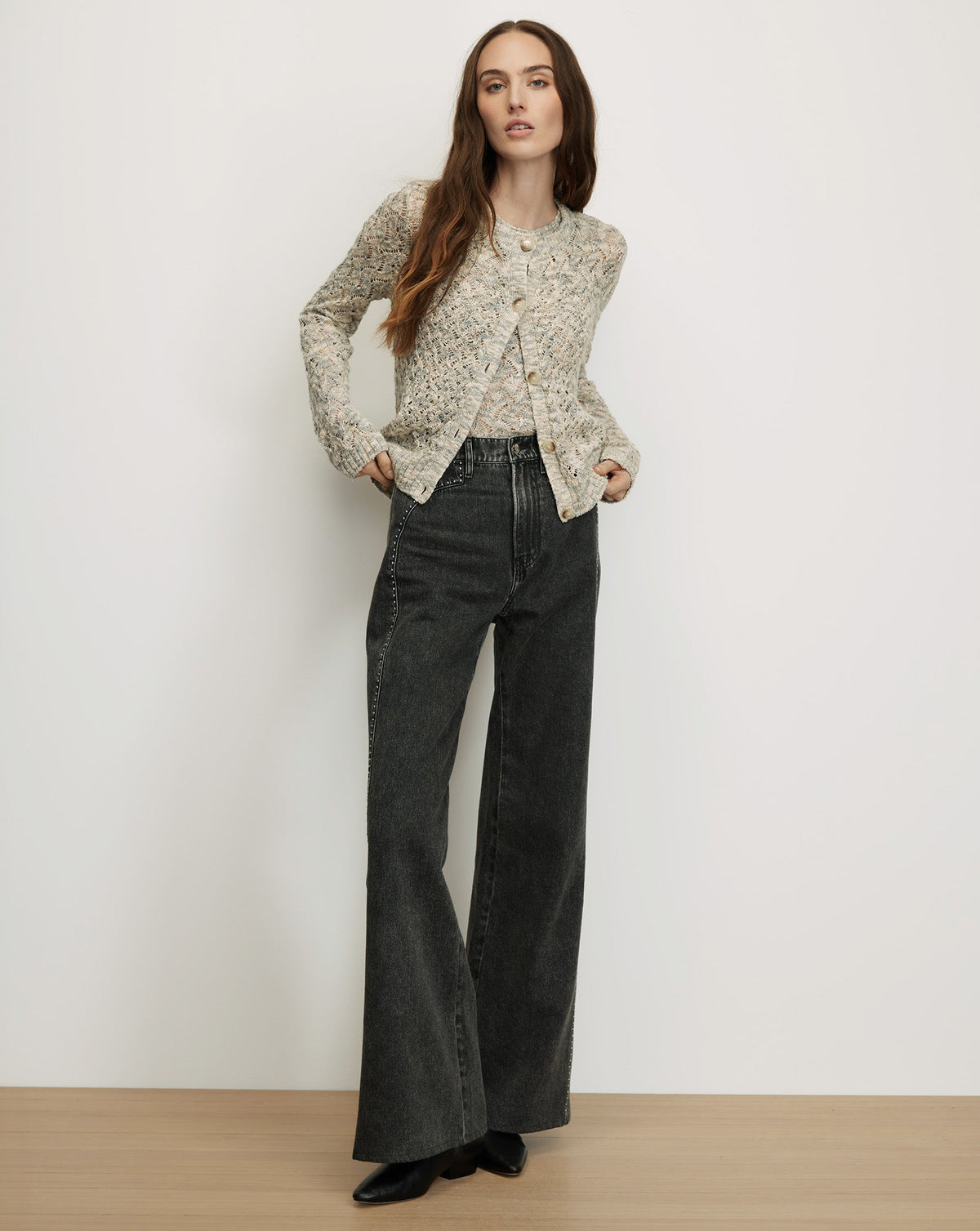 Veronica Beard | Drummond Pointelle Cardigan in Off-White Dove Multi Dove White Multi