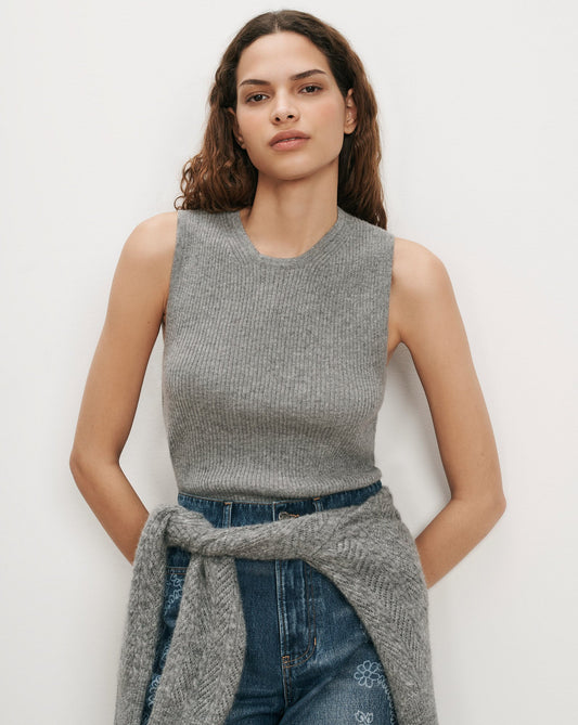 Veronica Beard | Sid Cashmere Tank Top in Heather Grey Heather Grey