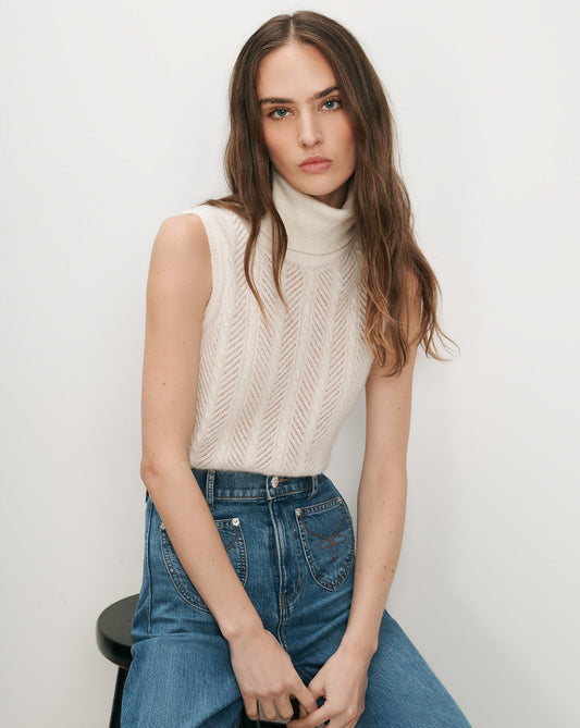 Veronica Beard | Mazzy Pointelle Sleeveless Sweater in Dove White Dove White