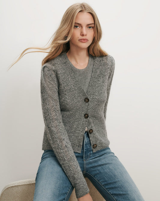 Veronica Beard | Solene Pointelle Cardigan in Heather Grey Heather Grey
