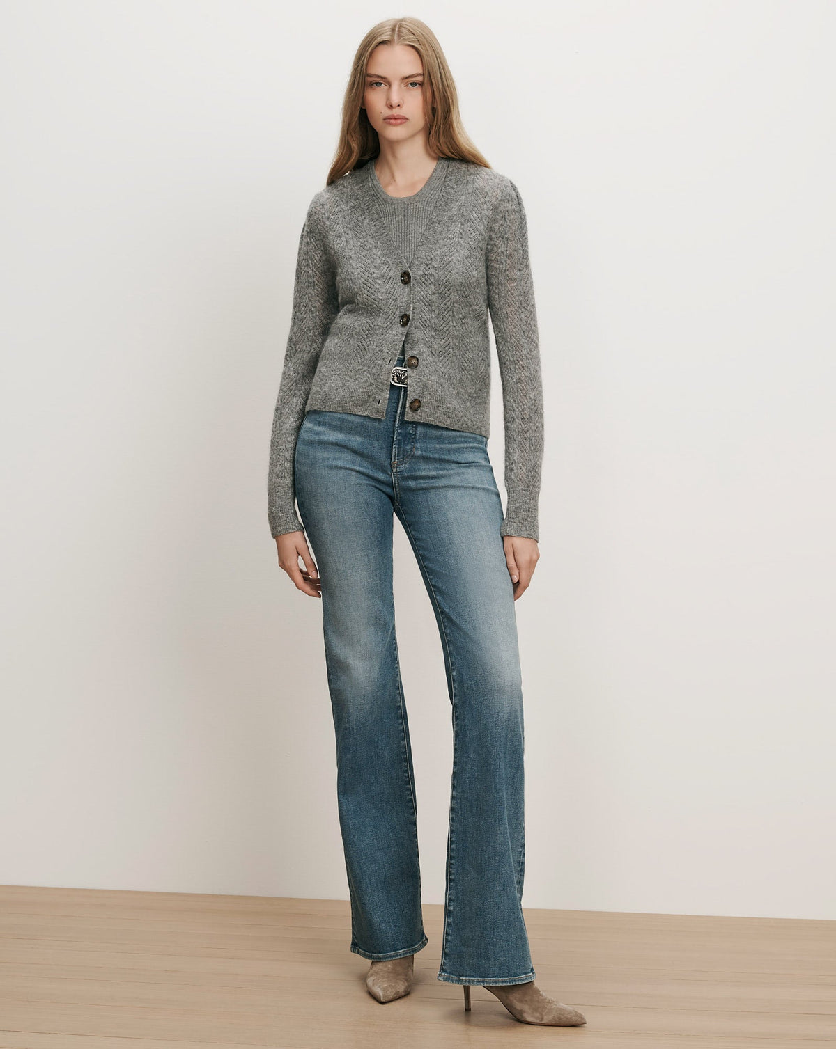 Veronica Beard | Solene Pointelle Cardigan in Heather Grey Heather Grey