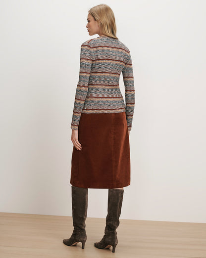 Veronica Beard | Calliope Knit Cardigan in Rust Multicolor Stripes Rust Multi