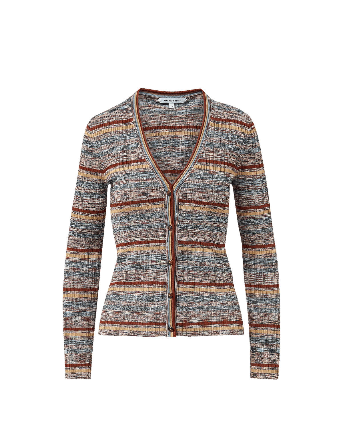 Veronica Beard | Calliope Knit Cardigan in Rust Multicolor Stripes Rust Multi