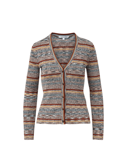 Veronica Beard | Calliope Knit Cardigan in Rust Multicolor Stripes Rust Multi