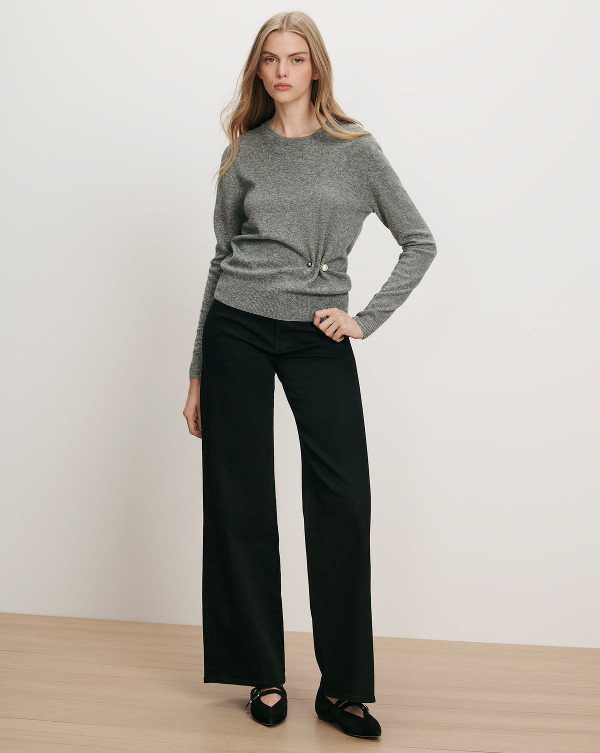 Veronica Beard | Frankie Brooch Pullover in Medium Heather Grey Cashmere Medium Heather Grey