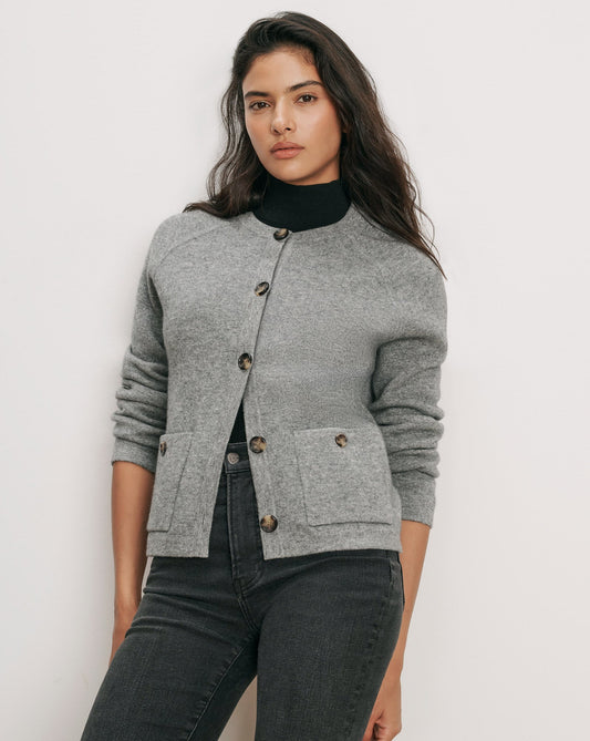 Veronica Beard | Elwood Merino Wool Cardigan in Medium Heather Grey Medium Heather Grey