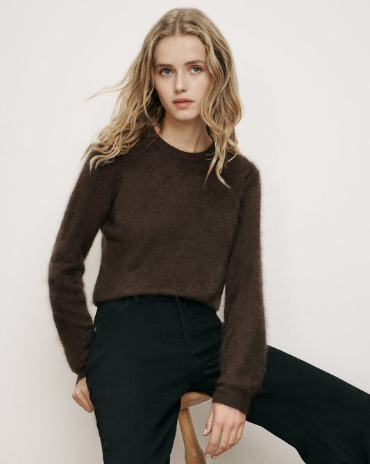 Veronica Beard | Frankie Brushed Cashmere Pullover in Dark Brown Espresso