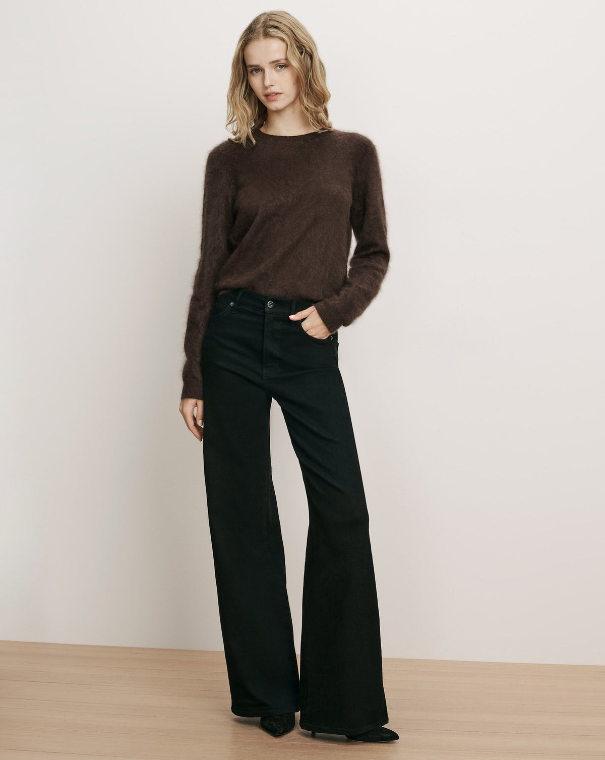 Veronica Beard | Frankie Brushed Cashmere Pullover in Dark Brown Espresso