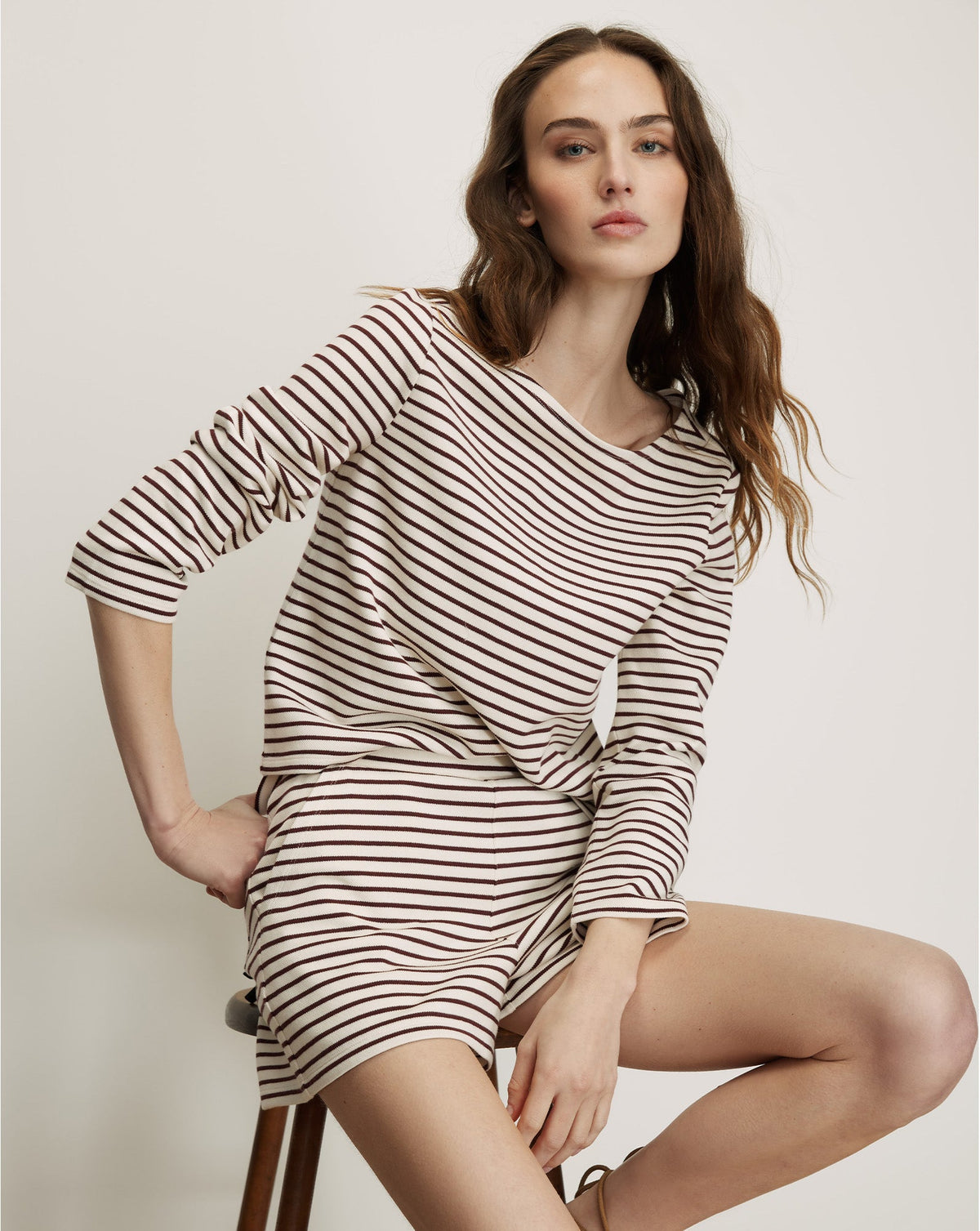 Veronica Beard | Brighton Striped Short in Dove White & Raisin Burgundy Dove White/Raisin