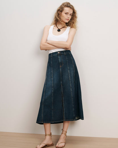 Veronica Beard | Nasreen Denim Midi Skirt in Heart Breaker Heart Breaker