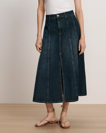 Veronica Beard | Nasreen Denim Midi Skirt in Heart Breaker Heart Breaker