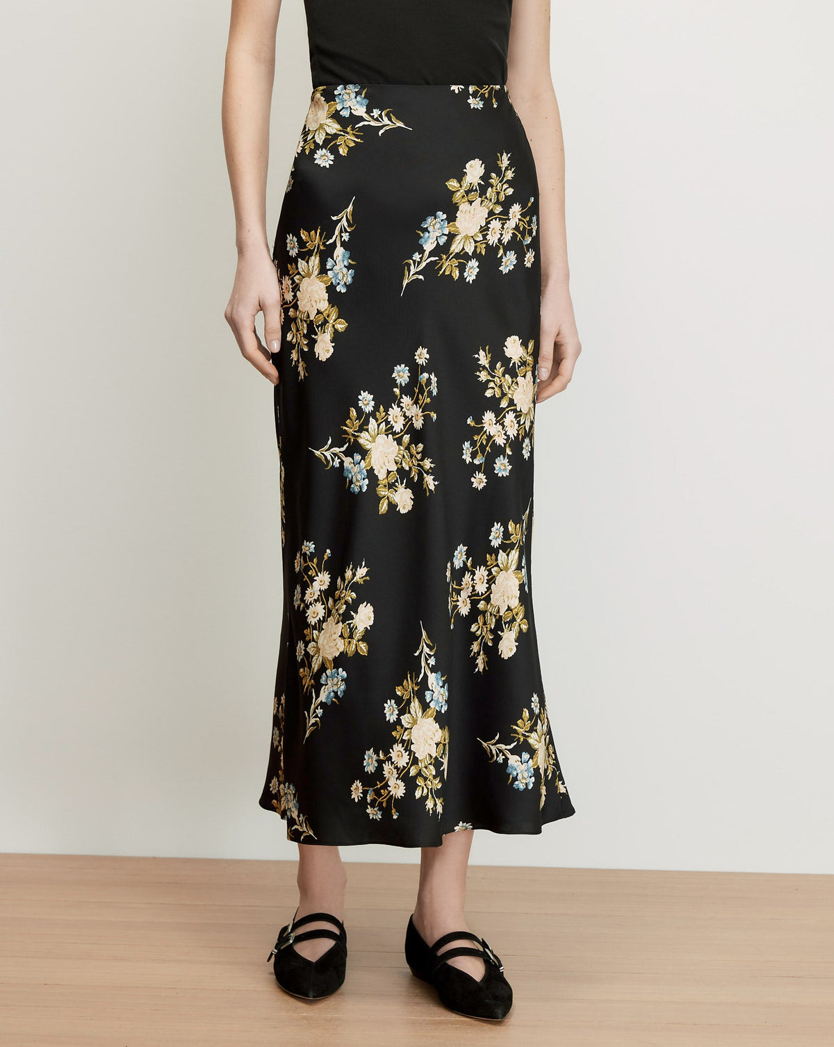 Veronica Beard | Clover Floral Midi Skirt in Black Multi Black Multi