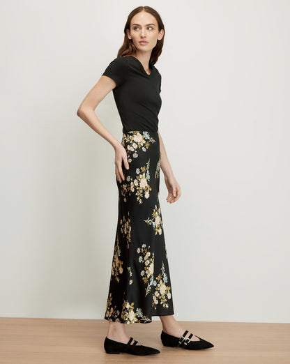 Veronica Beard | Clover Floral Midi Skirt in Black Multi Black Multi