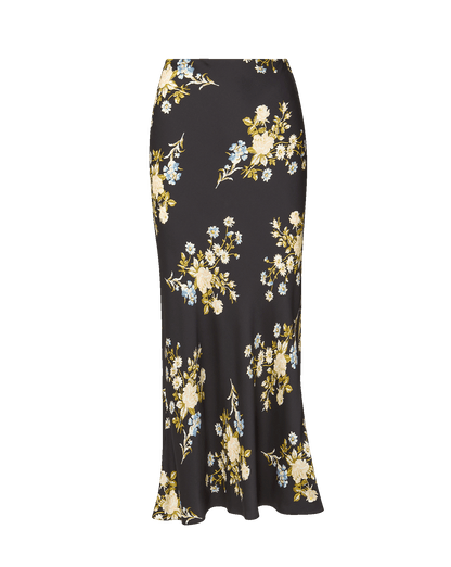 Veronica Beard | Clover Floral Midi Skirt in Black Multi Black Multi