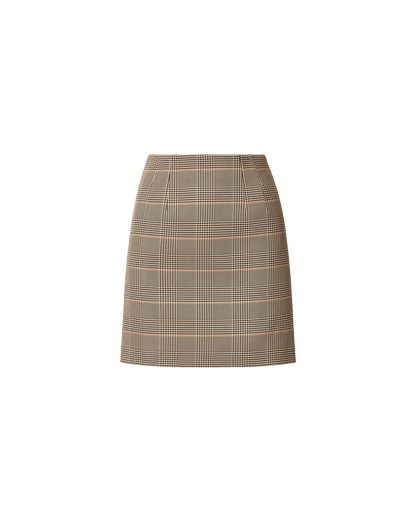 Veronica Beard | Roman A-Line Mini Skirt in Beige Houndstooth Khaki Multi Khaki Multi