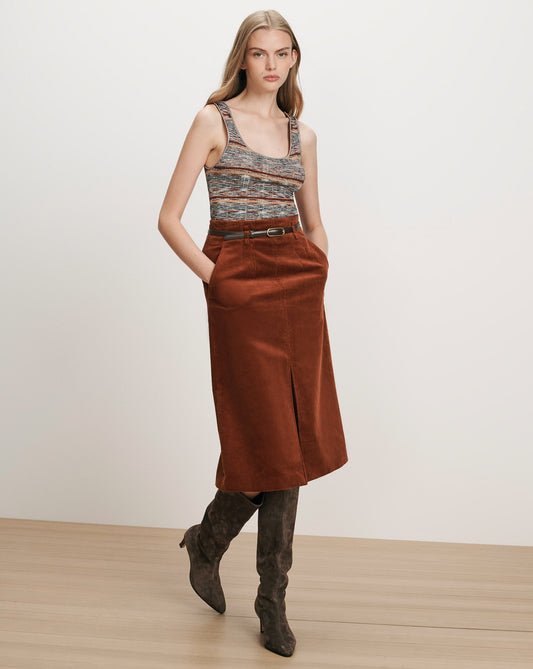 Veronica Beard | Alexie Corduroy Midi Skirt in Rust Red Rust