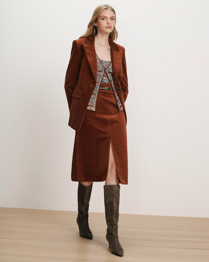Veronica Beard | Alexie Corduroy Midi Skirt in Rust Red Rust