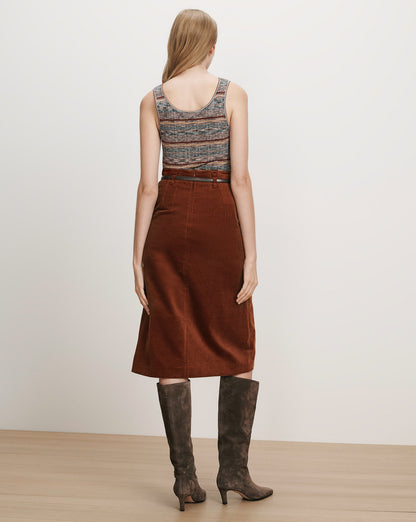 Veronica Beard | Alexie Corduroy Midi Skirt in Rust Red Rust