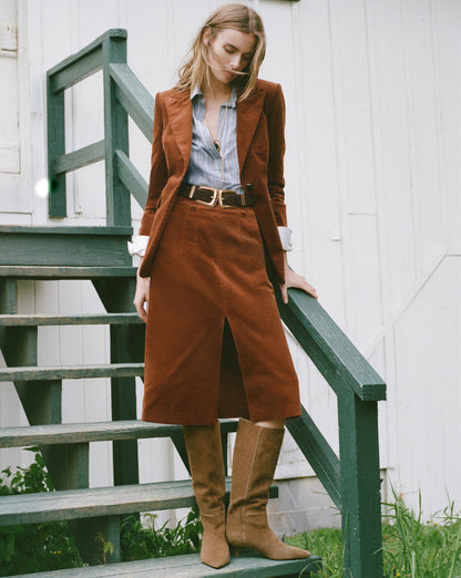 Veronica Beard | Alexie Corduroy Midi Skirt in Rust Red Rust