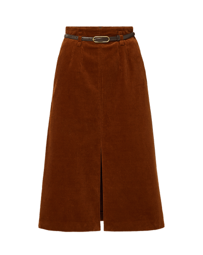 Veronica Beard | Alexie Corduroy Midi Skirt in Rust Red Rust