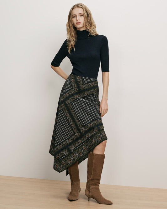 Veronica Beard | Hartley Asymmetric Midi Skirt in Heritage Navy Multi Heritage Navy Multi