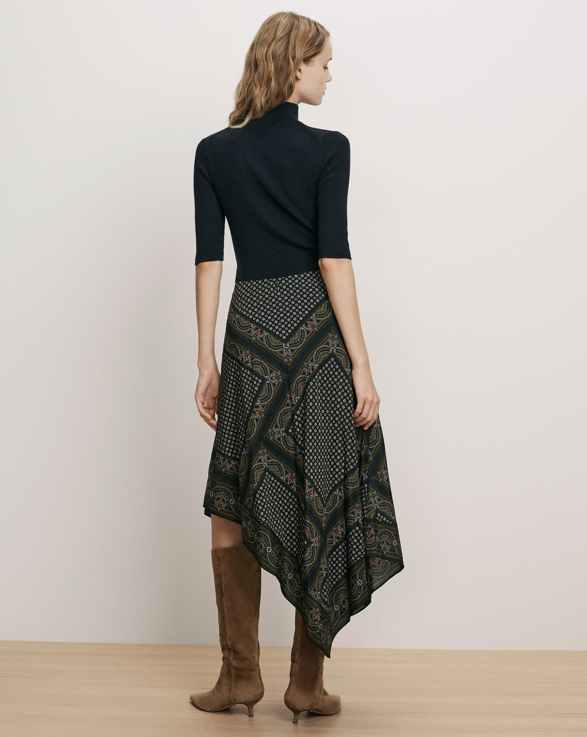 Veronica Beard | Hartley Asymmetric Midi Skirt in Heritage Navy Multi Heritage Navy Multi