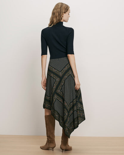 Veronica Beard | Hartley Asymmetric Midi Skirt in Heritage Navy Multi Heritage Navy Multi