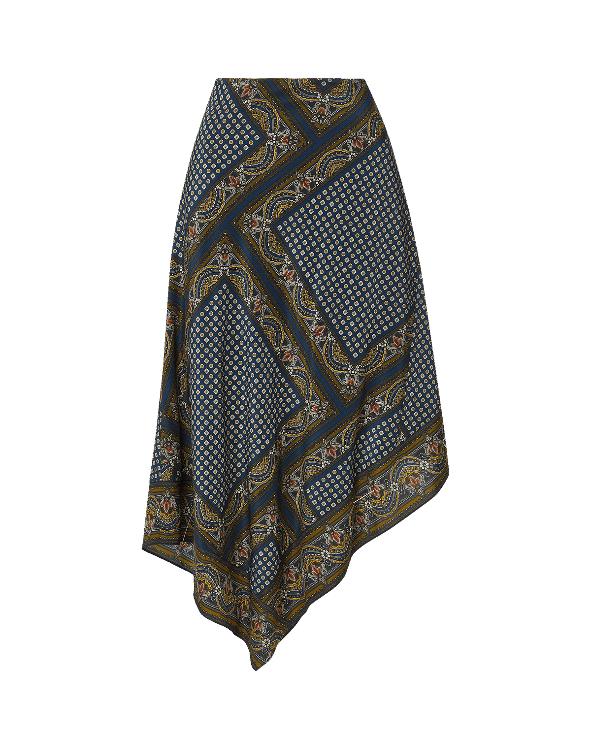 Veronica Beard | Hartley Asymmetric Midi Skirt in Heritage Navy Multi Heritage Navy Multi
