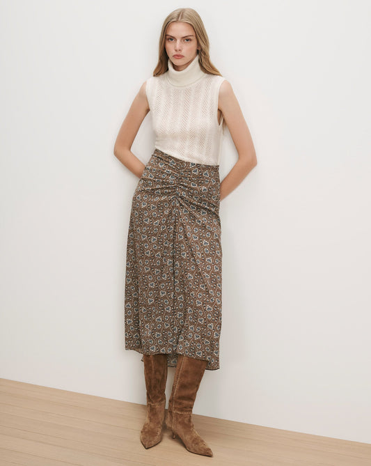 Veronica Beard | Limani Floral Midi Skirt in Tan & Blue Acorn Multi Acorn Multi