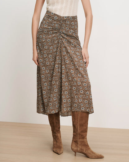 Veronica Beard | Limani Floral Midi Skirt in Tan & Blue Acorn Multi Acorn Multi