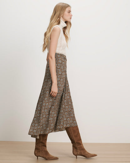 Veronica Beard | Limani Floral Midi Skirt in Tan & Blue Acorn Multi Acorn Multi