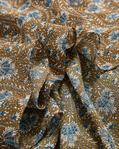 Veronica Beard | Limani Floral Midi Skirt in Tan & Blue Acorn Multi Acorn Multi