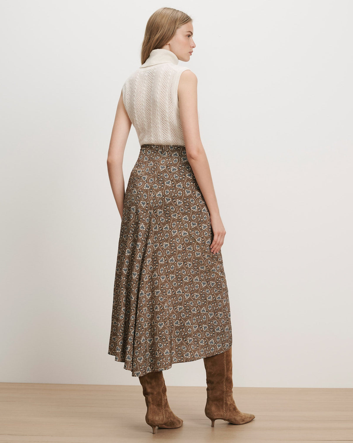 Veronica Beard | Limani Floral Midi Skirt in Tan & Blue Acorn Multi Acorn Multi