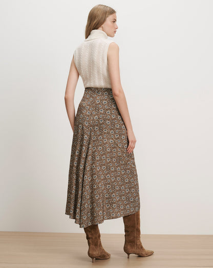 Veronica Beard | Limani Floral Midi Skirt in Tan & Blue Acorn Multi Acorn Multi