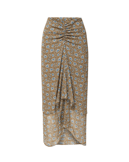 Veronica Beard | Limani Floral Midi Skirt in Tan & Blue Acorn Multi Acorn Multi
