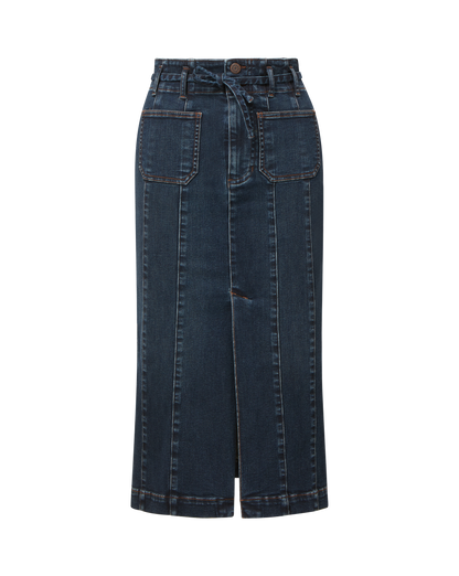 Veronica Beard | Pavana Denim Midi Skirt in Dark Blue Midnight Dark Midnight
