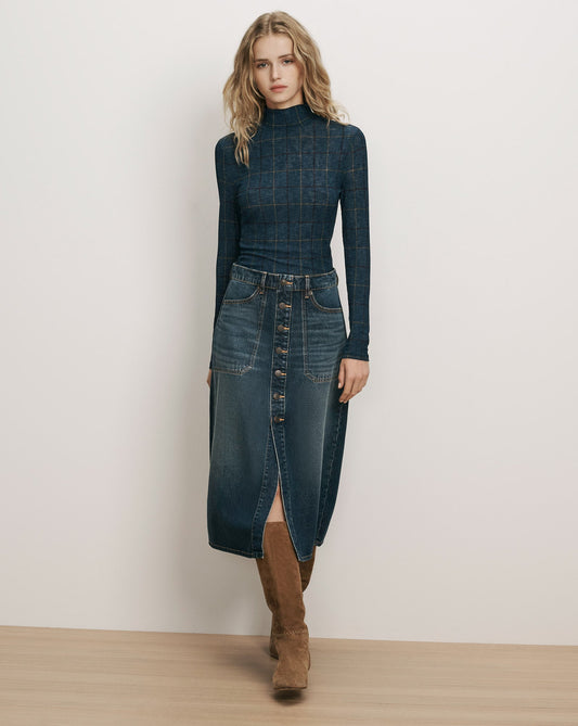 Veronica Beard | Hathaway Denim Maxi Skirt in Blue Denim Sweet Dream