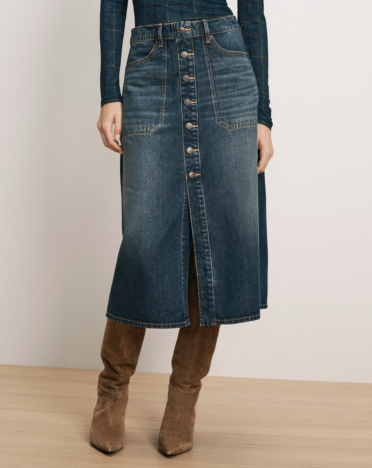 Veronica Beard | Hathaway Denim Maxi Skirt in Blue Denim Sweet Dream