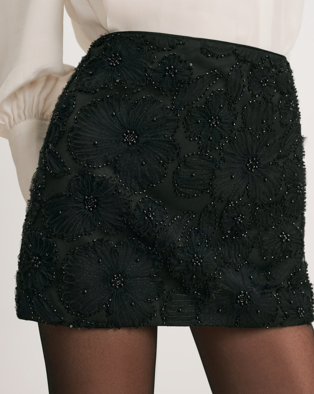 Veronica Beard | Olenna Embellished Mini Skirt in Black Embellishment Black Embellishment