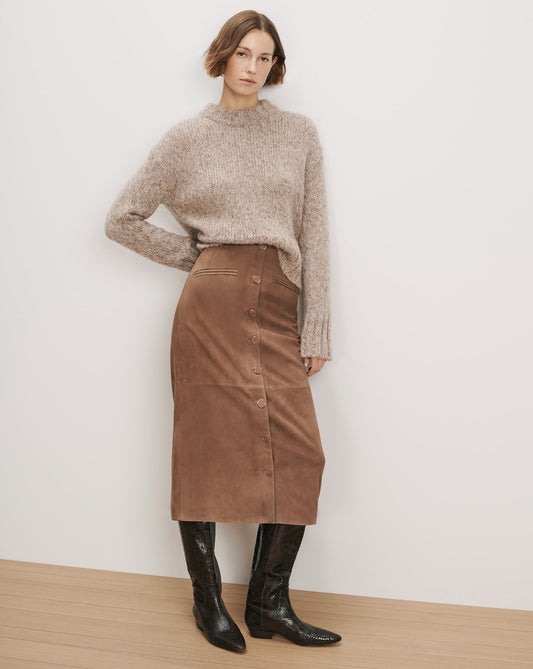 Veronica Beard | Callisian Suede Midi Skirt in Taupe Bark Bark