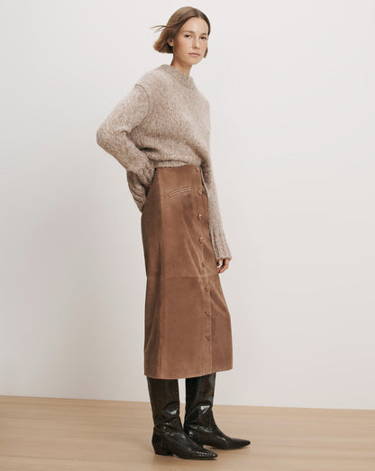 Veronica Beard | Callisian Suede Midi Skirt in Taupe Bark Bark