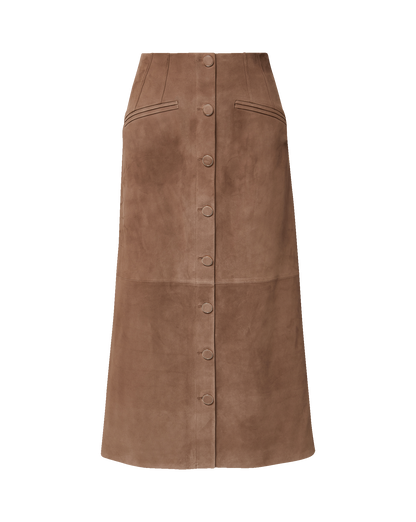 Veronica Beard | Callisian Suede Midi Skirt in Taupe Bark Bark