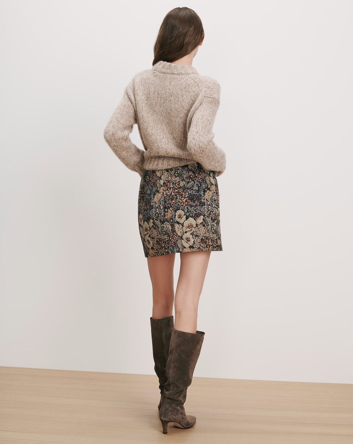 Veronica Beard | Ohemia Brocade Mini Skirt in Dark Purple Tapestry Print Dark Eggplant Multi