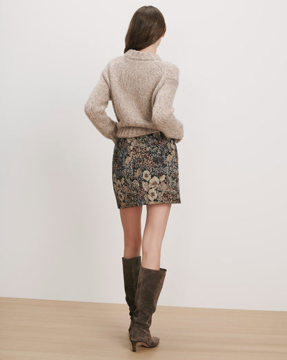 Veronica Beard | Ohemia Brocade Mini Skirt in Dark Purple Tapestry Print Dark Eggplant Multi